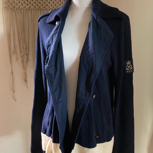 Ralph Lauren Navy Cream Sweater Cardigan - Picture 4 of 6